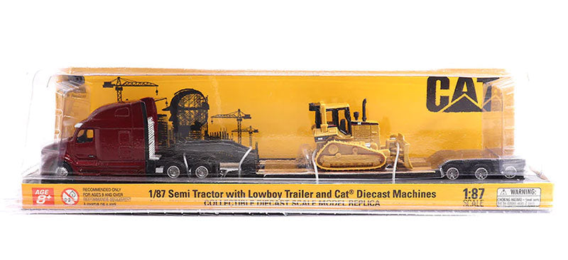 1:87 Scale Cat semi Tractor with lowboy Trailer and Cat diecast machines Assortment (1pcs each of 84414/84415/84419/84420, total 4pcs)