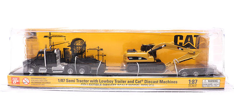 1:87 Scale Cat semi Tractor with lowboy Trailer and Cat diecast machines Assortment (1pcs each of 84414/84415/84419/84420, total 4pcs)