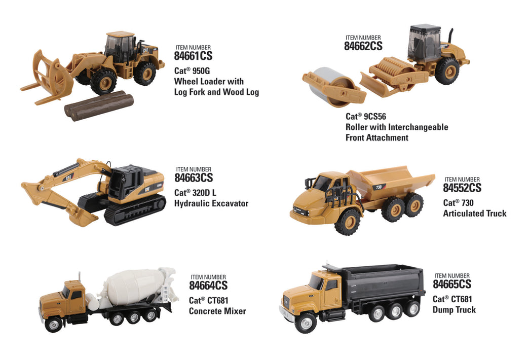 1:87 Cat Diecast Models Series II Assortment (Includes one piece each of 84661CS, 84662CS, 84663CS, 84664CS, 84665CS, and 84552CS assorted; six pieces per inner, six inners per carton, total of 36 pieces)