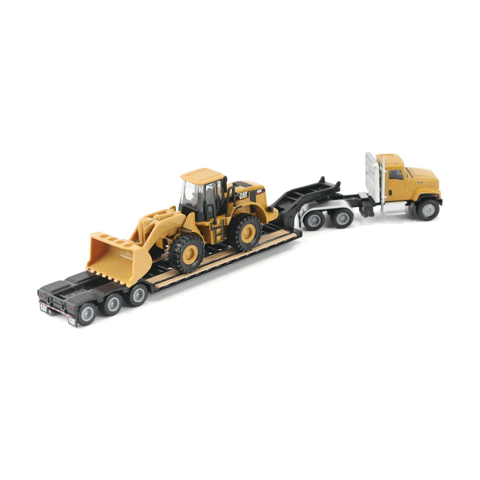 1:87 Cat Semi-Tractor with Lowboy Trailer and Cat Diecast Machines Series II Assortment (Contains 4 Units Each of 84418, 84423, 84424, & 84425)