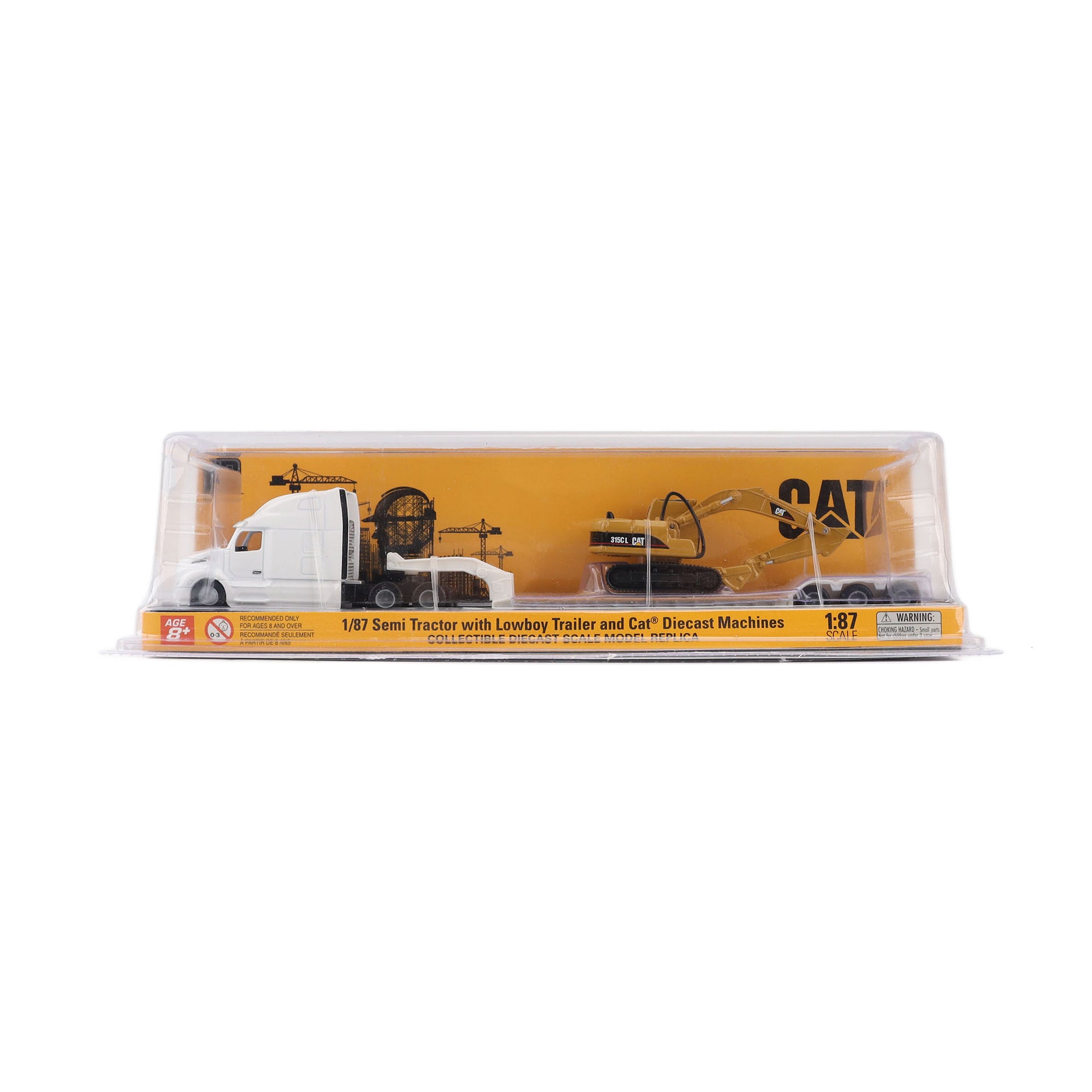 1:87 Cat Semi-Tractor with Lowboy Trailer and Cat Diecast Machines Ser ...