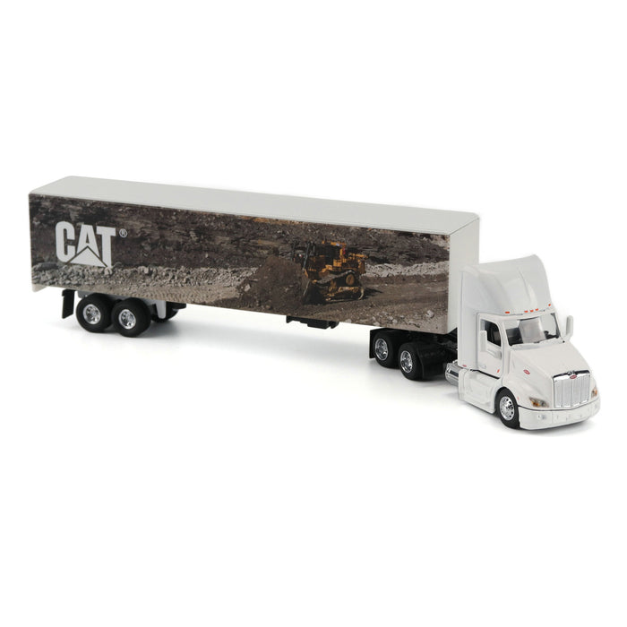 1:64 White Peterbilt with Caterpillar Mural Trailer