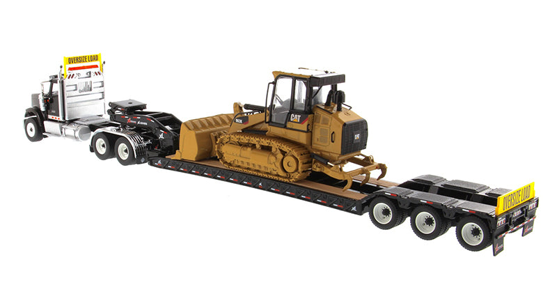 1:50 International HX520 Tandem Tractor + XL 120 Trailer, Black with Cat® 963K Track loader Loaded including Two Rear Boosters