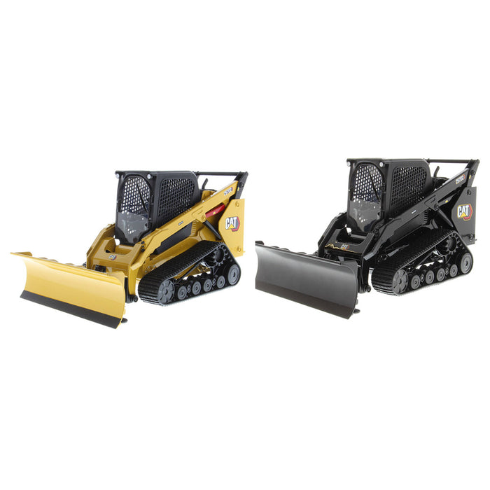 1:16 Cat 297D2 Multi Terrain Loader + bucket, pallet forks, broom and snow blade accessories (Yellow + Black assortment)