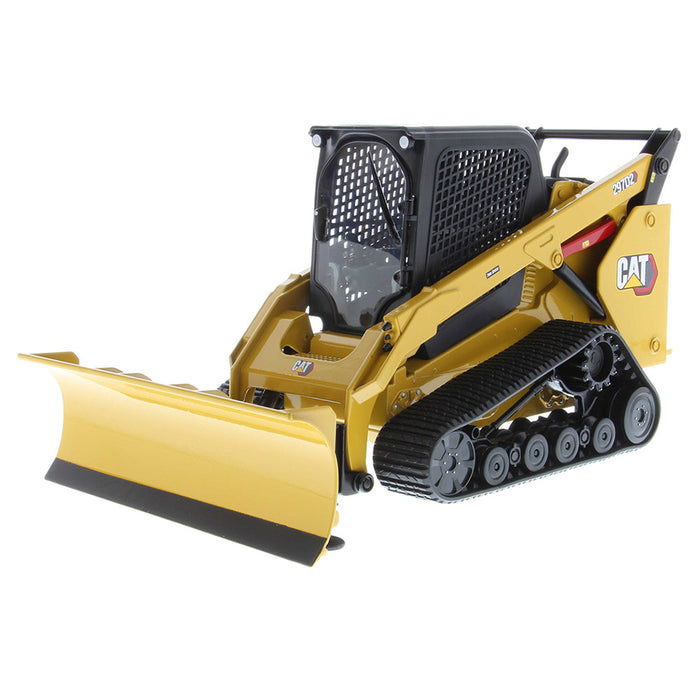 1:16 Cat 297D2 Multi Terrain Loader + bucket, pallet forks, broom and snow blade accessories (Yellow + Black assortment)
