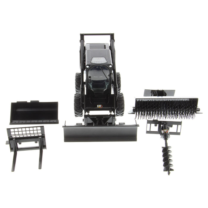 1:16 Cat 272D3 Skid Steer Loader + bucket, pallet forks, broom and snow blade accessories (Yellow + Black assortment)