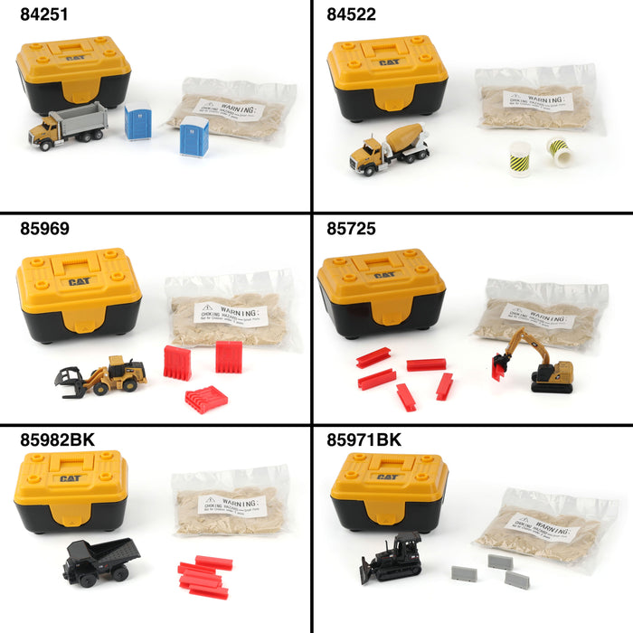 Cat Mini Play Set Assortment III (Packed in Tool Box with Motion Sand and Surprise Tools)
