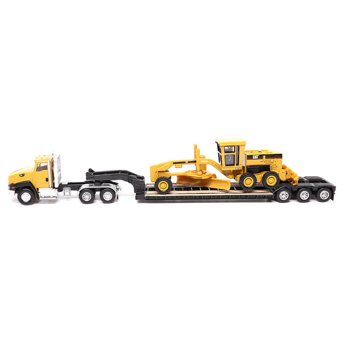 1:87 Scale Cat CT660 Day Cab Tractor with Lowboy Trailer and Cat 163H Motor Grader