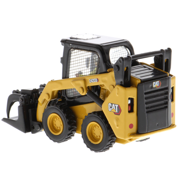 1:50 Cat 242D3 Skid Steer Loader (Comes with General Purpose Bucket, Fork, and Grapple Bucket attachments)